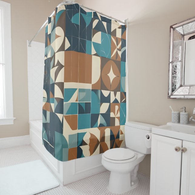 Dark Blue, Teal, Brown, and Tan Geometric Pattern (In Situ)
