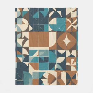 Dark Blue, Teal, Brown, and Tan Geometric Pattern Fleece Blanket