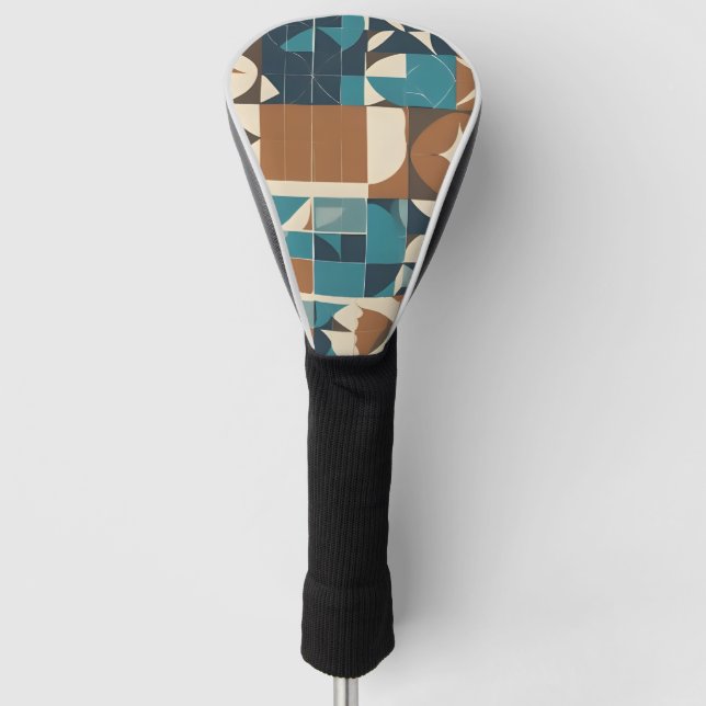 Dark Blue, Teal, Brown, and Tan Geometric Pattern Golf Head Cover (Front)