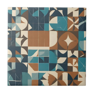 Dark Blue, Teal, Brown, and Tan Geometric Pattern Tile