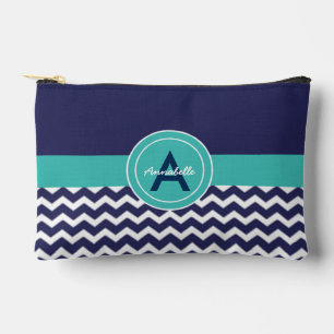 Dark Blue Teal Chevron Accessory Pouch