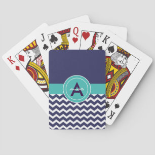 Dark Blue Teal Chevron Playing Cards