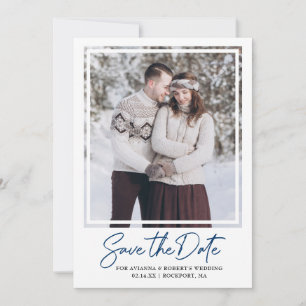 Dark Blue Text and Photo Save the Date Card