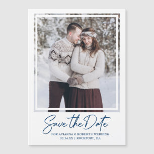 Dark Blue Text and Photo Save the Date Magnetic Invitation