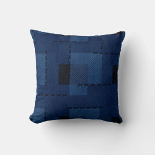 Dark blue textured geometric  napkins throw pillow