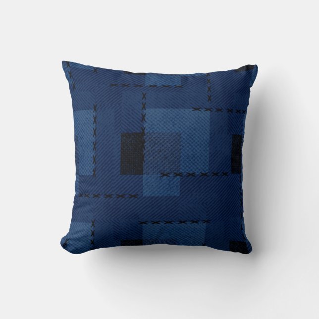 Dark blue textured geometric  napkins throw pillow (Front)