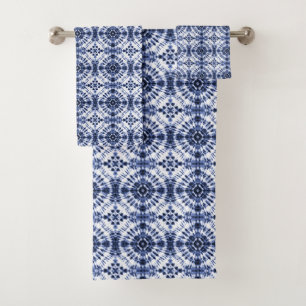 Dark Blue Tie Dye Pattern Bath Towel Set