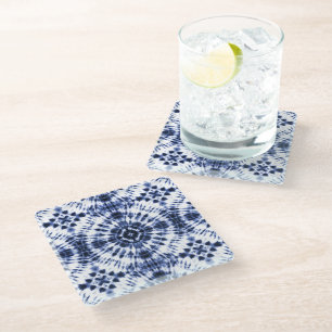 Dark Blue Tie Dye Pattern Glass Coaster