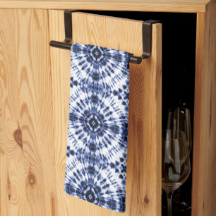Dark Blue Tie Dye Pattern Kitchen Towel