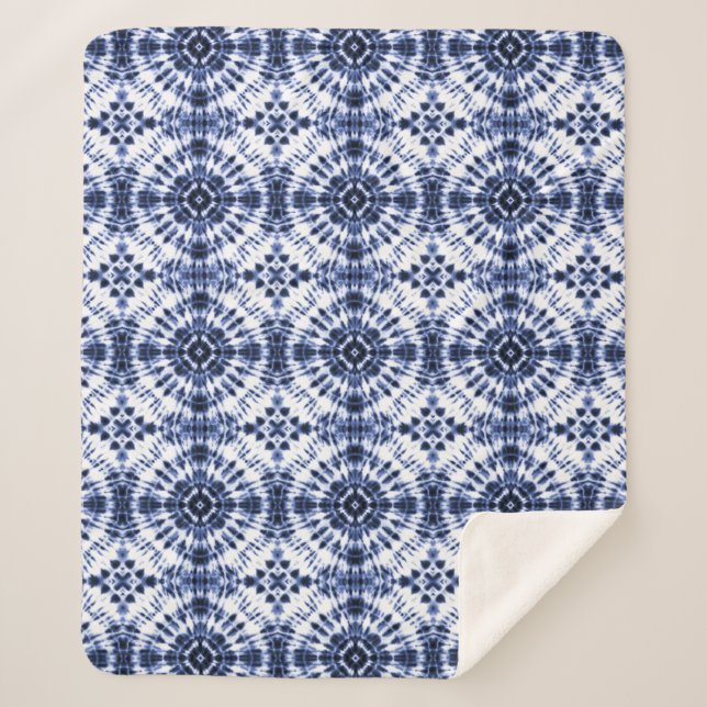 Dark Blue Tie Dye Pattern Sherpa Blanket (Front)