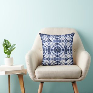 Dark Blue Tie Dye Pattern Throw Pillow