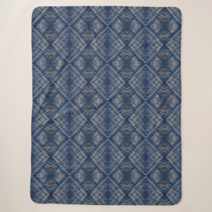 Dark Blue Tie Dye Traditional Pattern Style Sherpa Blanket