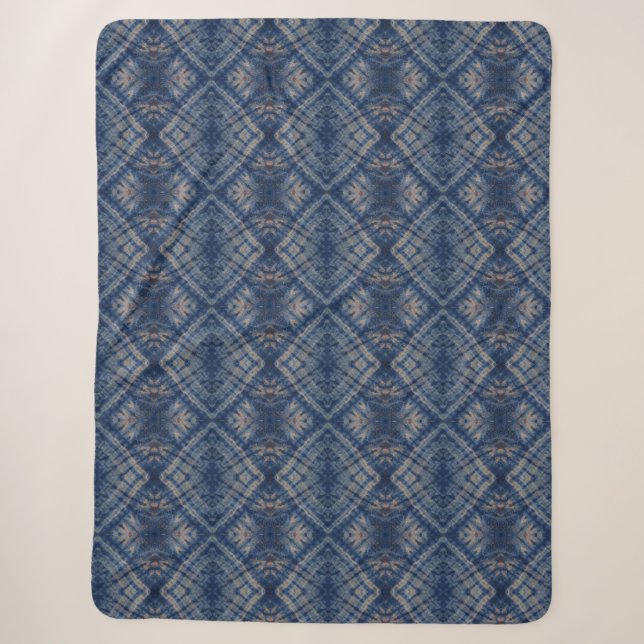 Dark Blue Tie Dye Traditional Pattern Style Sherpa Blanket (Front)