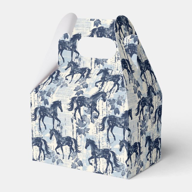 Dark Blue Toile Horses Repeating Favor Box (Front Side)