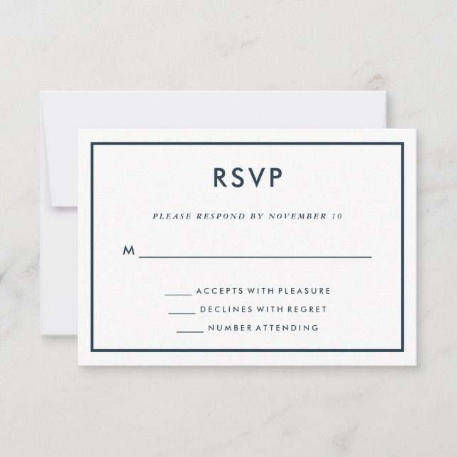 Dark Blue Travel Theme Wedding | Map on Back RSVP Card (Front)