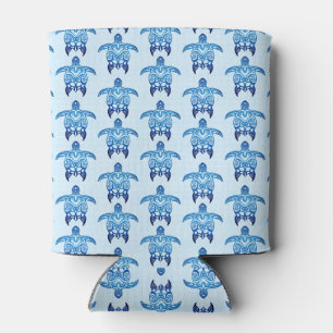 Dark Blue Tribal Honu Turtles Can Cooler
