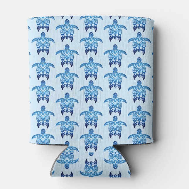Dark Blue Tribal Honu Turtles Can Cooler (Back)