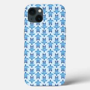Dark Blue Tribal Honu Turtles iPhone 13 Case