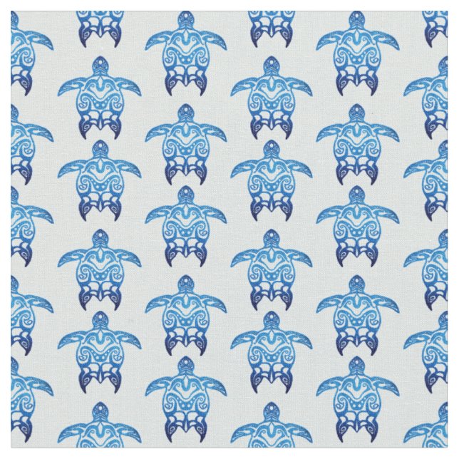 Dark Blue Tribal Honu Turtles Fabric (Close Up)
