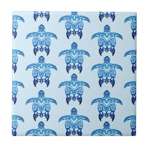 Dark Blue Tribal Honu Turtles Tile
