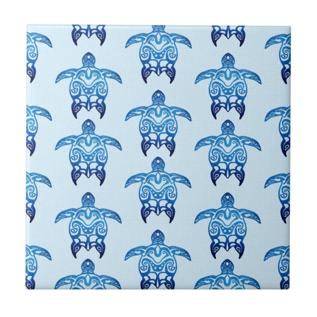 Dark Blue Tribal Honu Turtles Tile (Front)