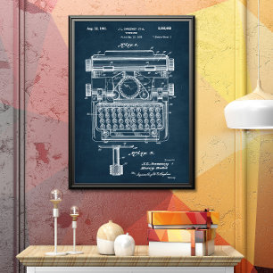 Dark Blue Typewriter Patent Poster