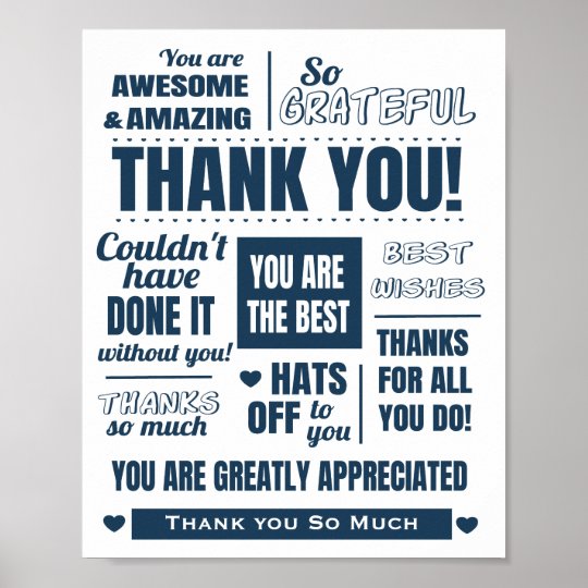 Dark Blue Typography Thank You Poster | Zazzle