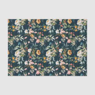 Dark Blue Vintage Style Garden Flower Pattern Tissue Paper