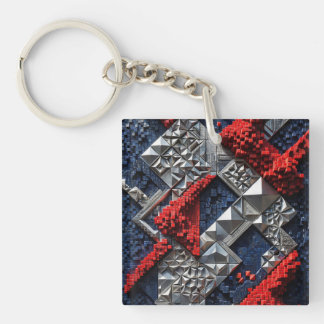 Dark Blue Vivid Red Silver Micro Mosaic 3D Keychain