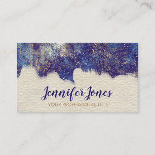 Dark Blue Watercolor and Gold Grunge Business Card