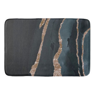 Dark Blue Watercolor Design Home Glitter Marble Bath Mat