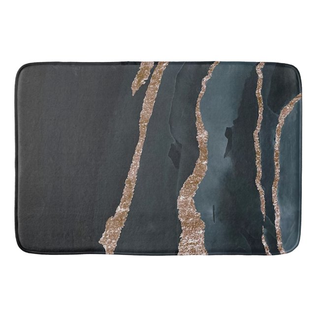 Dark Blue Watercolor Design Home Glitter Marble Bath Mat (Front)