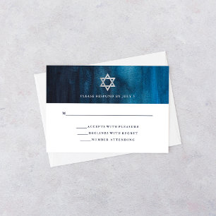 Dark Blue Watercolor Look Bar Mitzvah RSVP Card