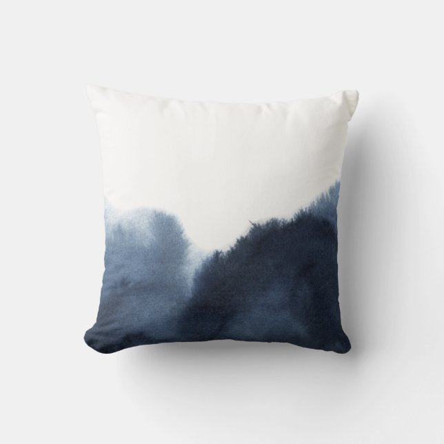 Dark Blue Watercolor soft Throw Pillow (Front)