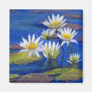 Dark Blue Waters with White Lily Flowers Magnet