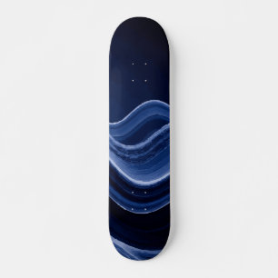 Dark Blue Wave Minimalist Abstract Design Skateboard