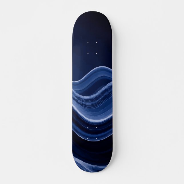 Dark Blue Wave Minimalist Abstract Design Skateboard (Front)