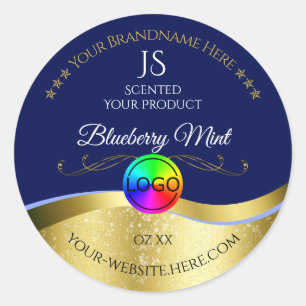 Dark Blue Wavy Gold Logo Monogram Product Label