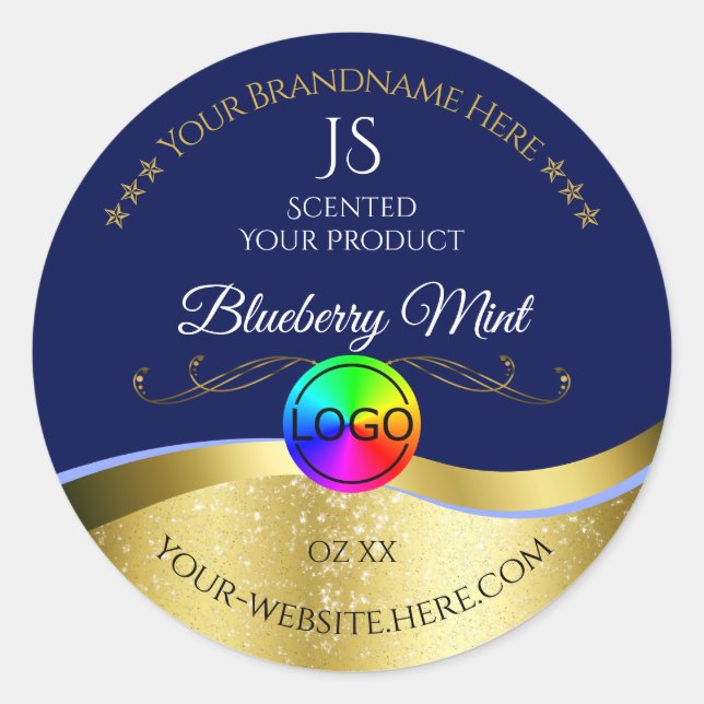 Dark Blue Wavy Gold Logo Monogram Product Label (Front)