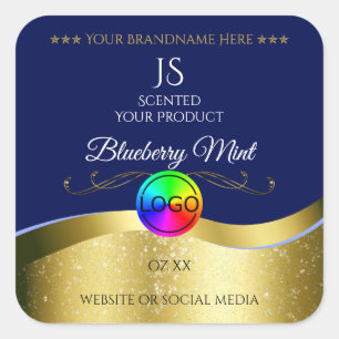 Dark Blue Wavy Gold Logo Monogram Product Label