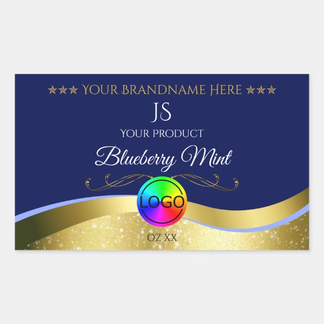 Dark Blue Wavy Gold Logo Monogram Product Label (Front)