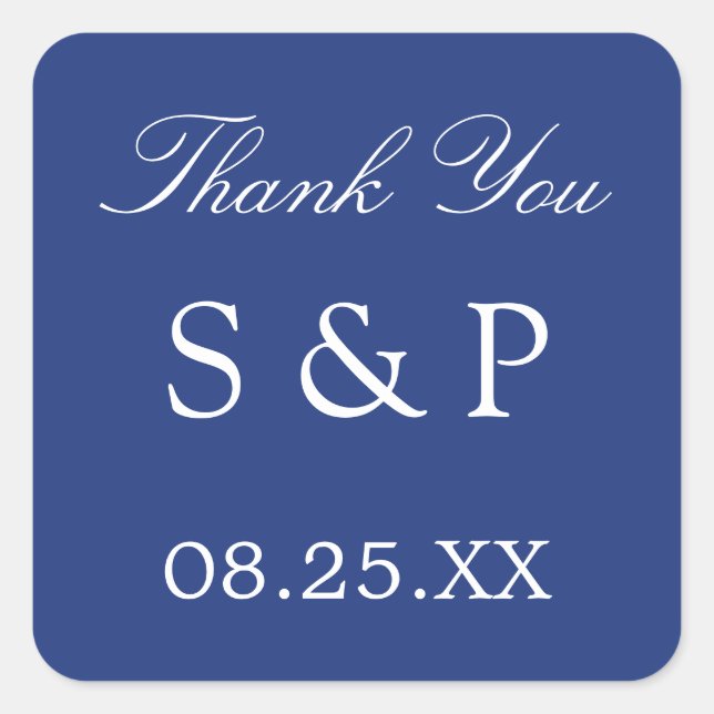 Dark Blue Wedding Favour Thank You Sticker (Front)