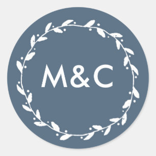 Dark Blue wedding monogram stickers