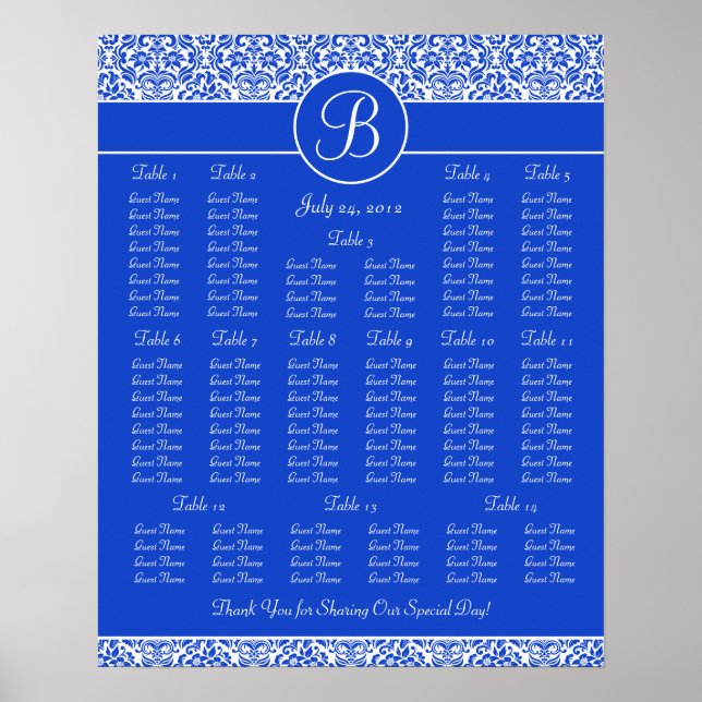 Dark Blue Wedding Reception Seating Chart (Front)