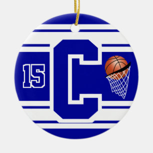 Dark Blue & White Basketball DIY Letter Ceramic Ornament