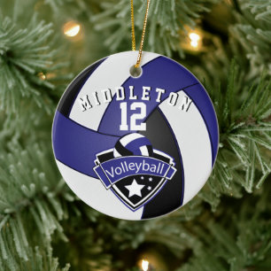 Dark Blue, White & Black Personalize 🏐 Volleyball Ceramic Ornament
