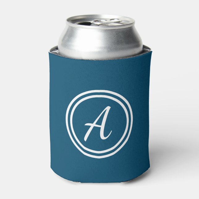Dark Blue & White Custom Monogram Can Cooler (Can Front)