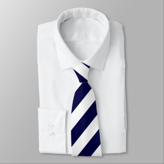 Dark Blue & White Diagonally-Striped Tie