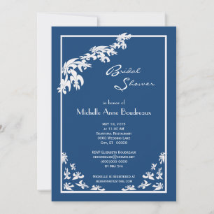 Dark Blue White Fleur de Lis Modern Bridal Shower Invitation