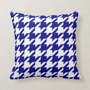 Dark Blue & White Houndstooth Pattern Throw Pillow